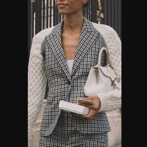 $2095 Altuzarra Multi Plaid Wool Cable Knit Slim Jacket size FR 36/4